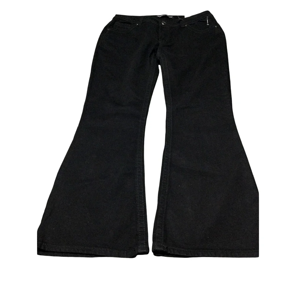 Telepatia Womens Low Rise Bootcut Jeans Black Fleur De Lis Sequin Size 11/30 NEW